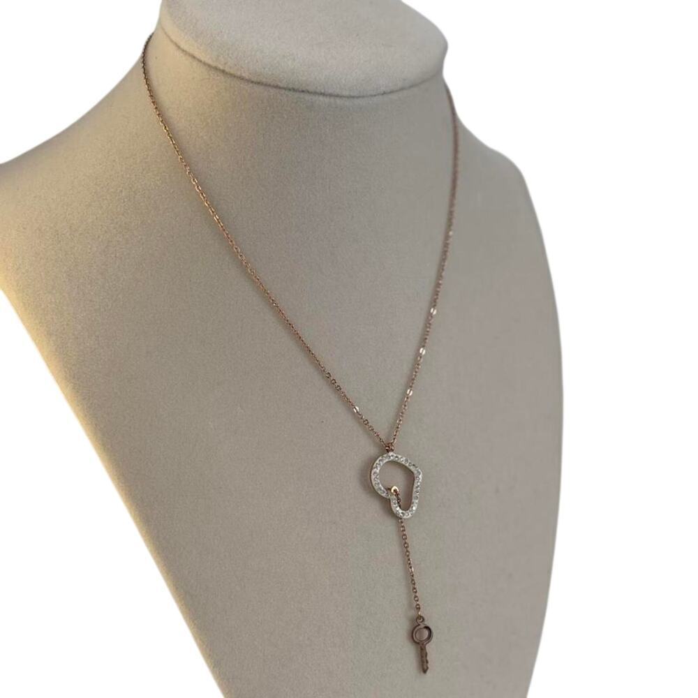 Gold Key Pendant Necklace Crystal Open Circle Minimalist Women Jewelry - Picture 6 of 6